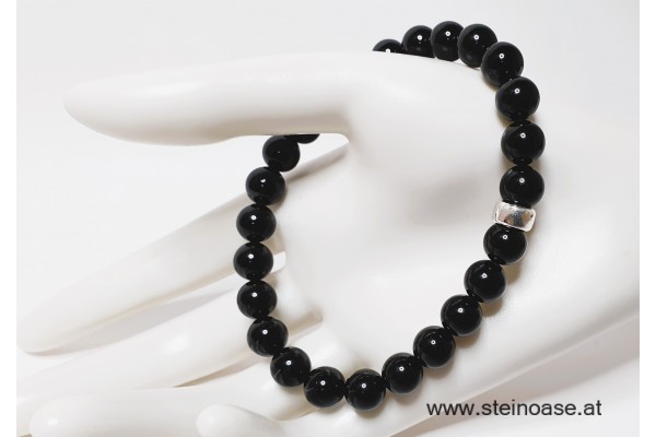 Herren Armband SCHÖRL Turmalin, 8mm, Silber, Gr.XL